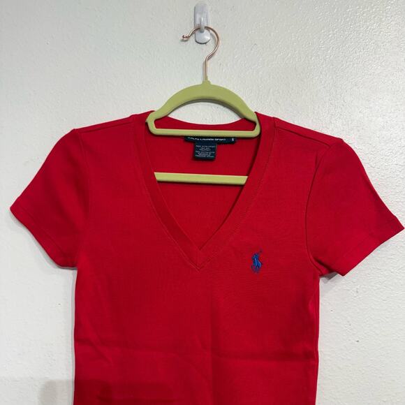 Ralph Lauren Sport Engine Red V-Neck Tee Sz S NWOT - Picture 3 of 13